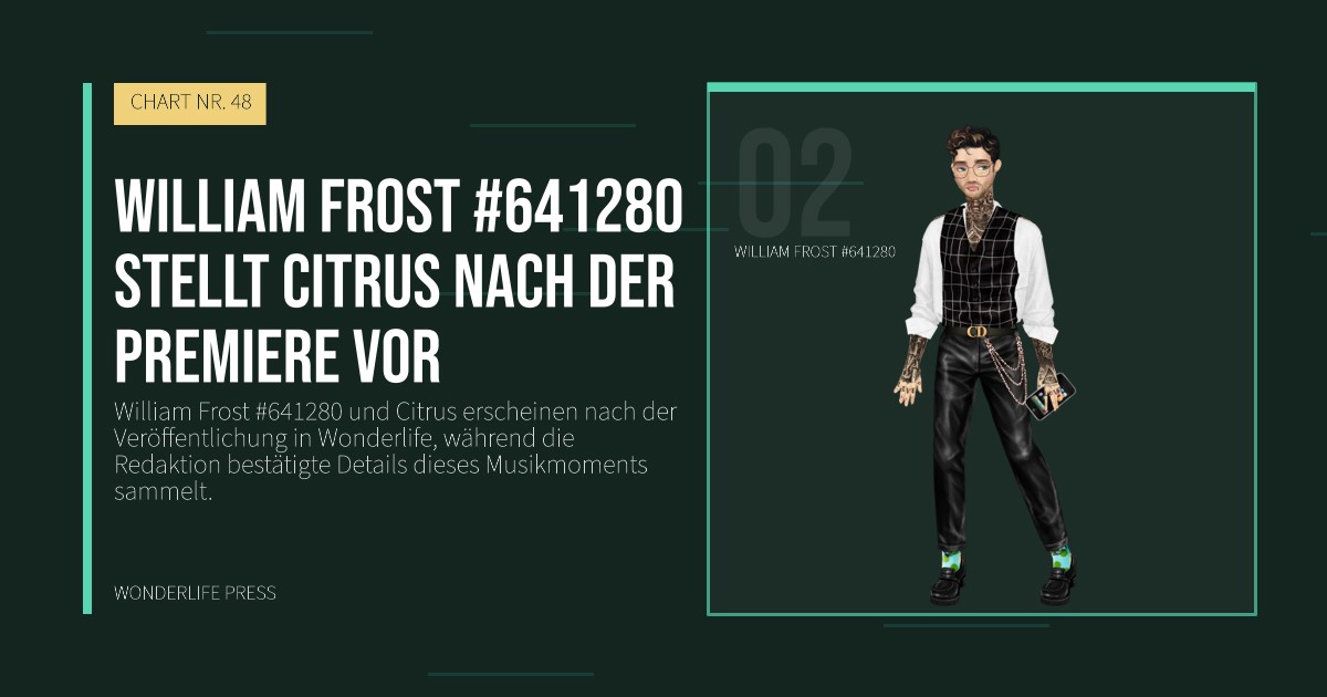 Wonderlife Press: William Frost #641280 stellt Citrus nach der Premiere vor. Künstlerporträt. CHART NR. 48.