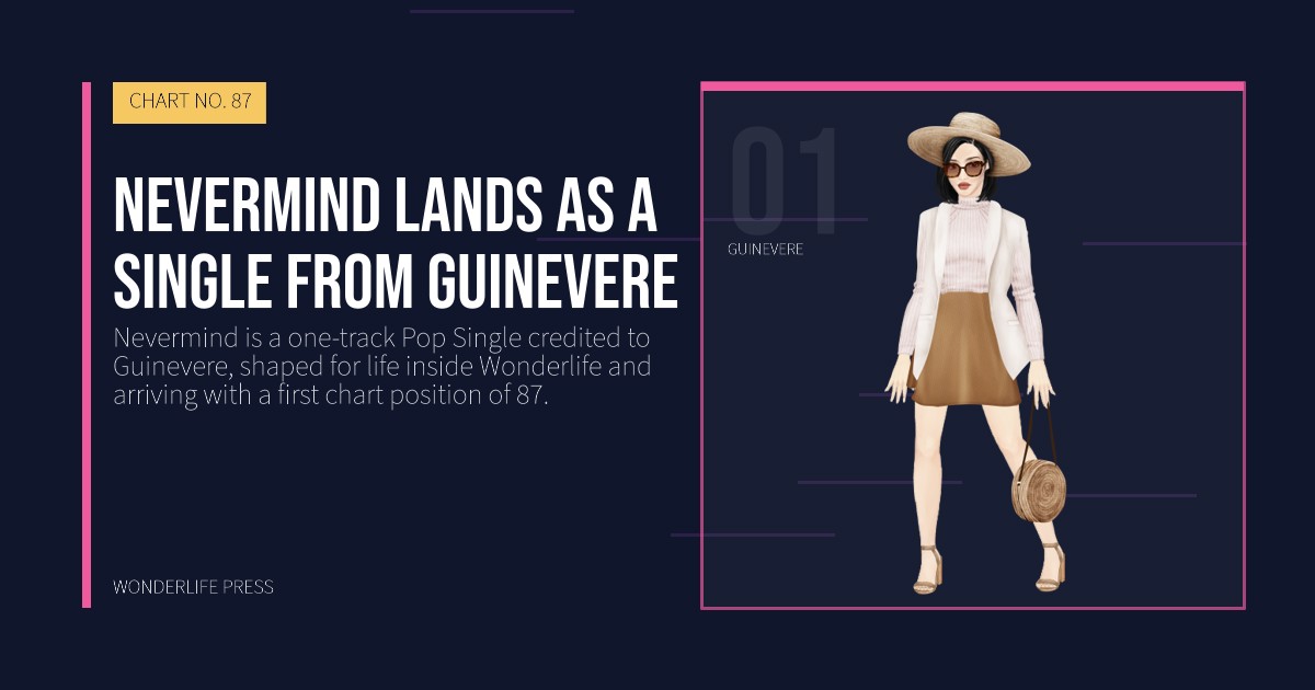 Wonderlife Press: Nevermind lands as a Single from Guinevere. artist portrait. CHART NO. 87.