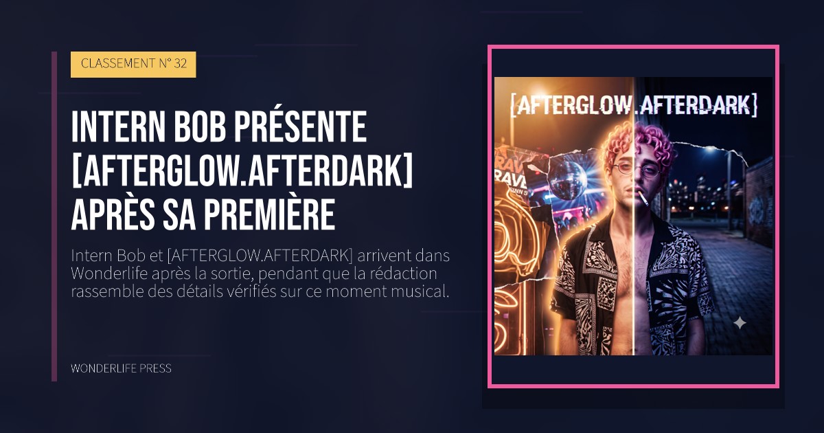 Wonderlife Press: Intern Bob présente [AFTERGLOW.AFTERDARK] après sa première. pochette de la sortie. CLASSEMENT N° 32.