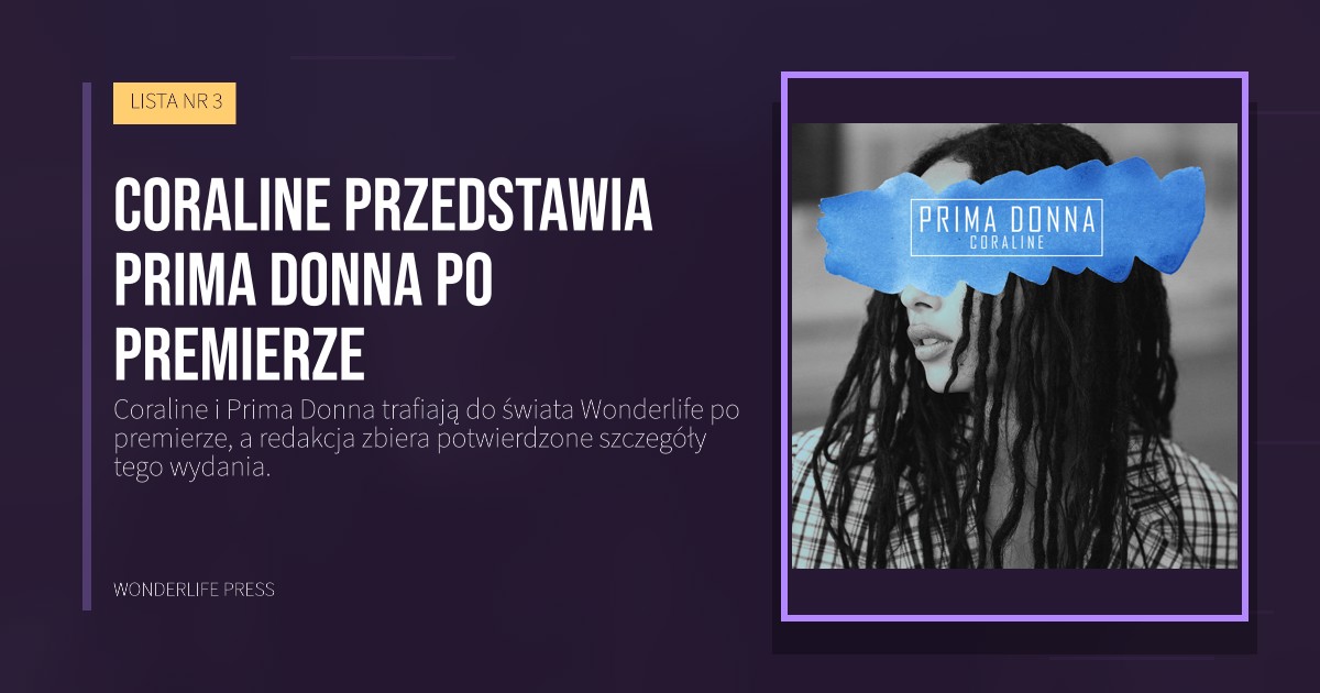 Wonderlife Press: Coraline przedstawia Prima Donna po premierze. okładka wydawnictwa. LISTA NR 3.