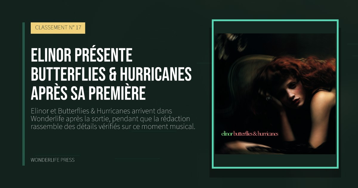 Wonderlife Press: Elinor présente Butterflies & Hurricanes après sa première. pochette de la sortie. CLASSEMENT N° 17.