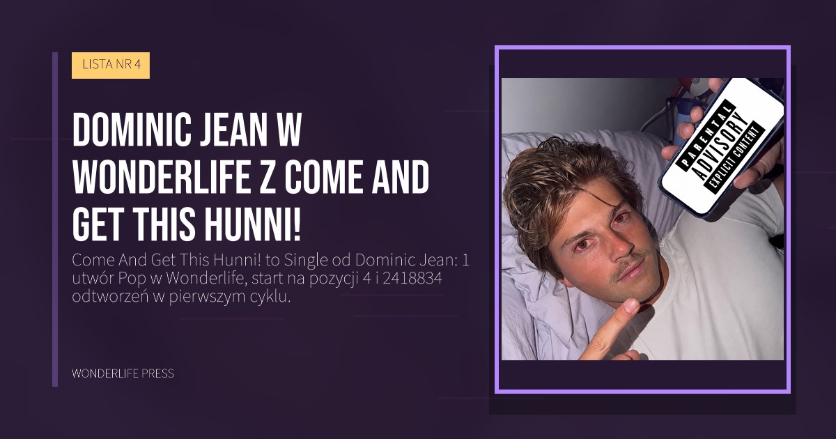 Wonderlife Press: Dominic Jean w Wonderlife z Come And Get This Hunni!. okładka wydawnictwa. LISTA NR 4.