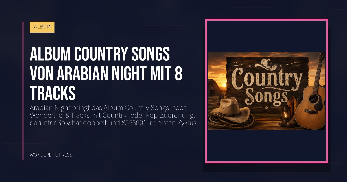 Wonderlife Press: Album Country Songs  von Arabian Night mit 8 Tracks. Veröffentlichungscover. ALBUM.