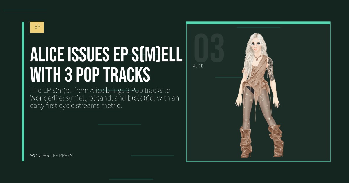 Wonderlife Press: Alice issues EP s(m)ell with 3 Pop tracks. artist portrait. EP.