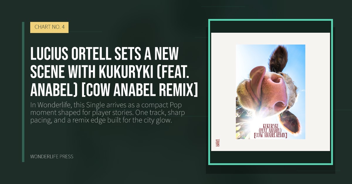 Wonderlife Press: Lucius Ortell sets a new scene with Kukuryki (feat. Anabel) [Cow Anabel remix]. release artwork. CHART NO. 4.