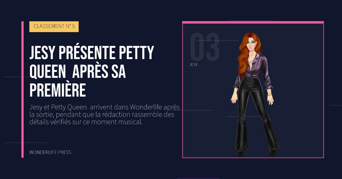 Wonderlife Press: Jesy présente Petty Queen  après sa première. portrait des artistes. CLASSEMENT N° 5.