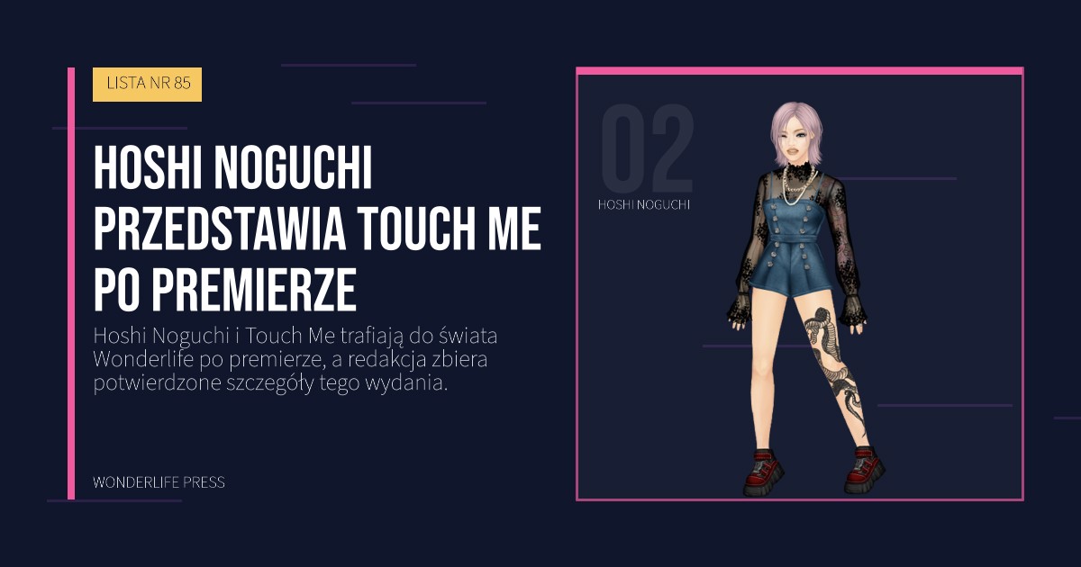 Wonderlife Press: Hoshi Noguchi przedstawia Touch Me po premierze. portret artystów. LISTA NR 85.