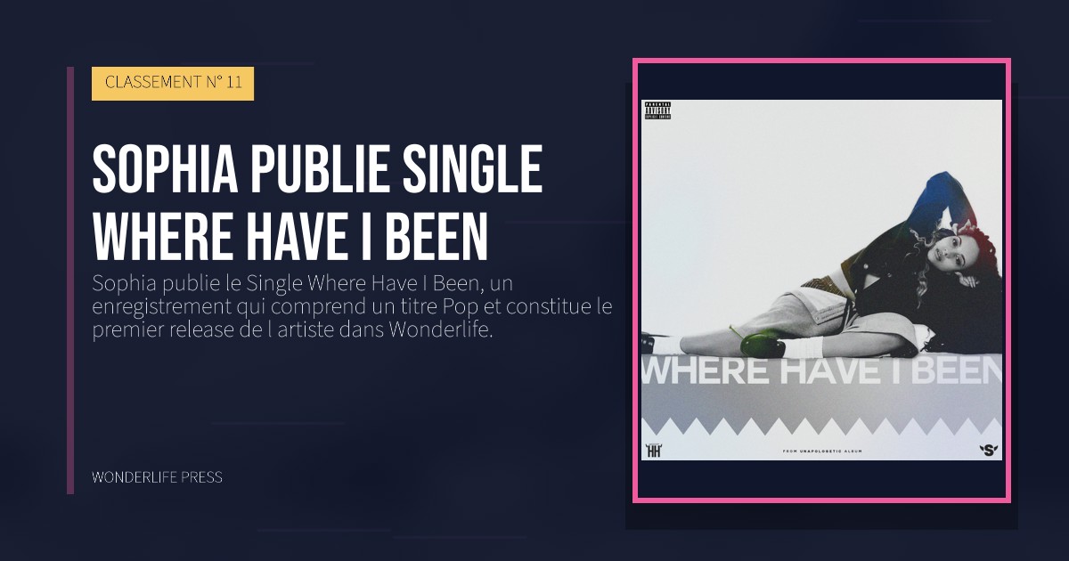 Wonderlife Press: Sophia publie single Where Have I Been. pochette de la sortie. CLASSEMENT N° 11.