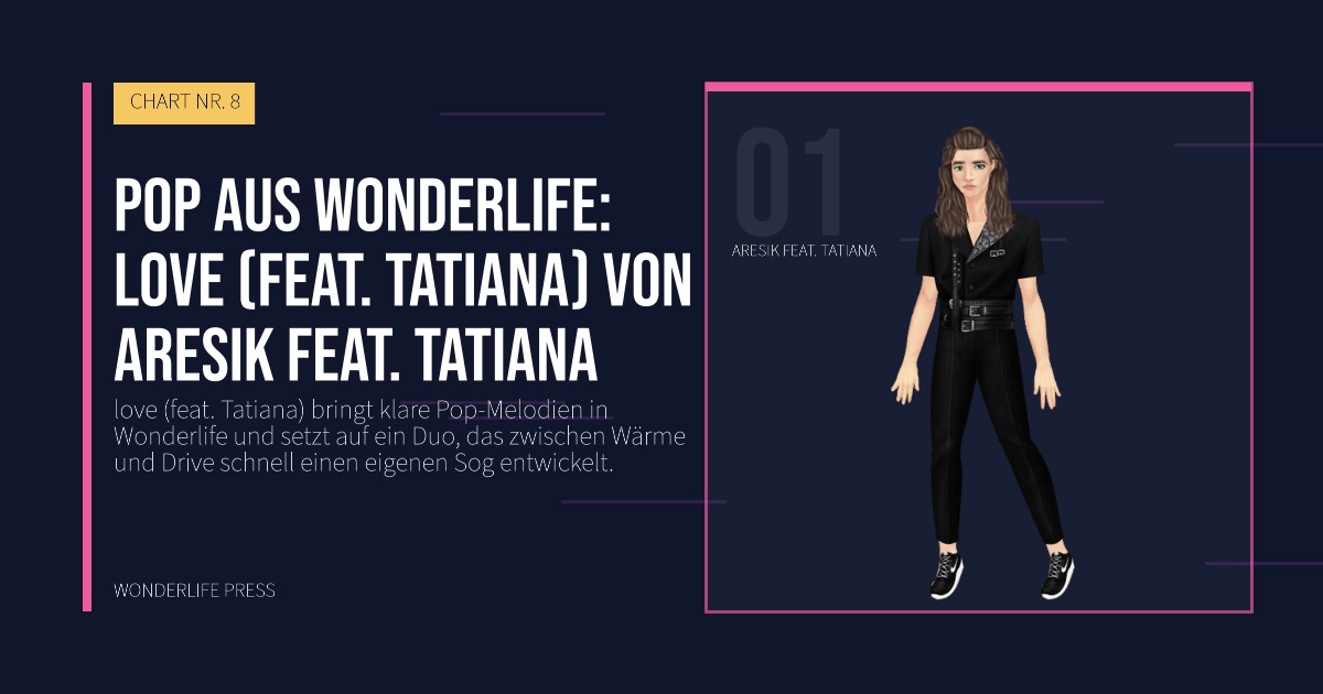 Wonderlife Press: Pop aus Wonderlife: love (feat. Tatiana) von Aresik feat. Tatiana. Künstlerporträt. CHART NR. 8.