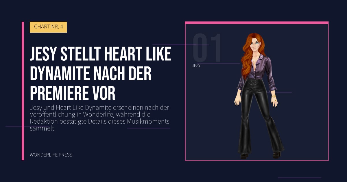 Wonderlife Press: Jesy stellt Heart Like Dynamite nach der Premiere vor. Künstlerporträt. CHART NR. 4.