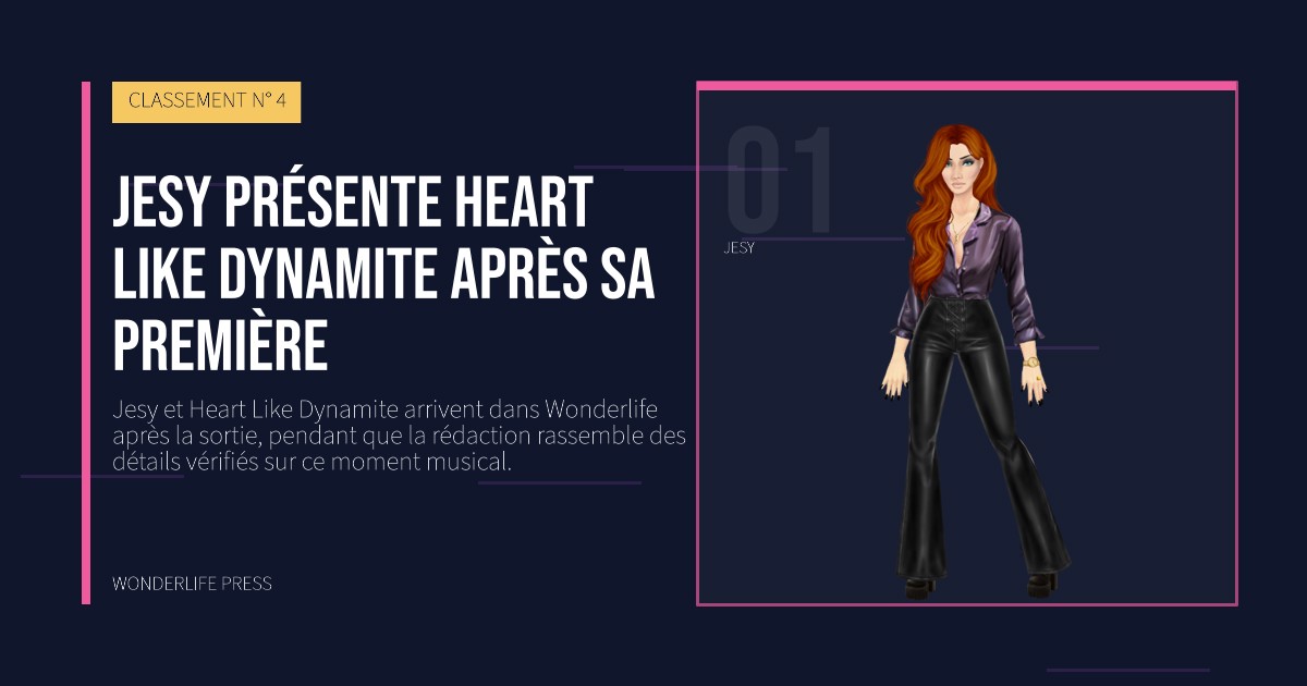 Wonderlife Press: Jesy présente Heart Like Dynamite après sa première. portrait des artistes. CLASSEMENT N° 4.