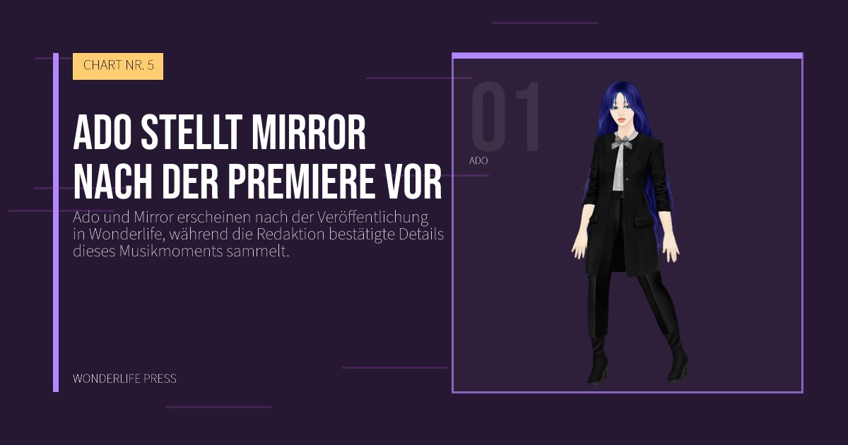 Wonderlife Press: Ado stellt Mirror nach der Premiere vor. Künstlerporträt. CHART NR. 5.