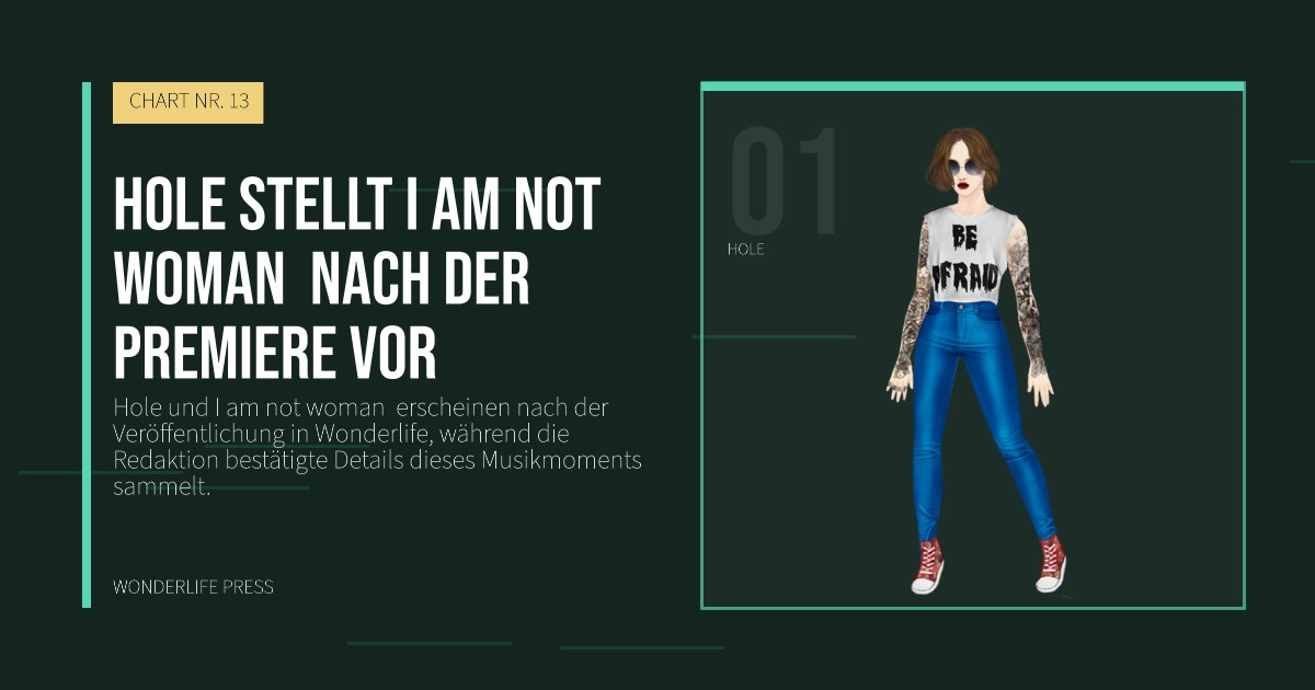 Wonderlife Press: Hole stellt I am not woman  nach der Premiere vor. Künstlerporträt. CHART NR. 13.