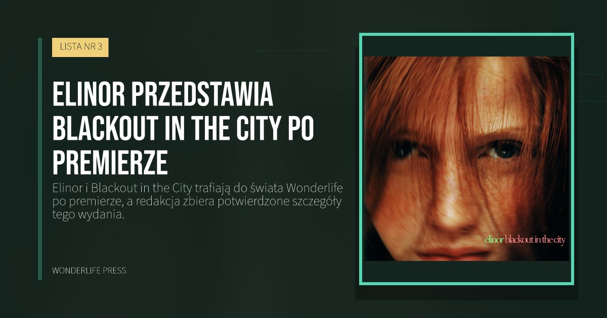 Wonderlife Press: Elinor przedstawia Blackout in the City po premierze. okładka wydawnictwa. LISTA NR 3.