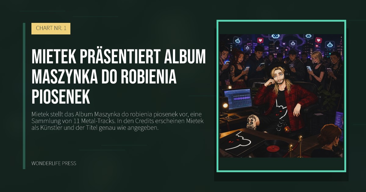 Wonderlife Press: Mietek präsentiert Album Maszynka do robienia piosenek. Veröffentlichungscover. CHART NR. 1.