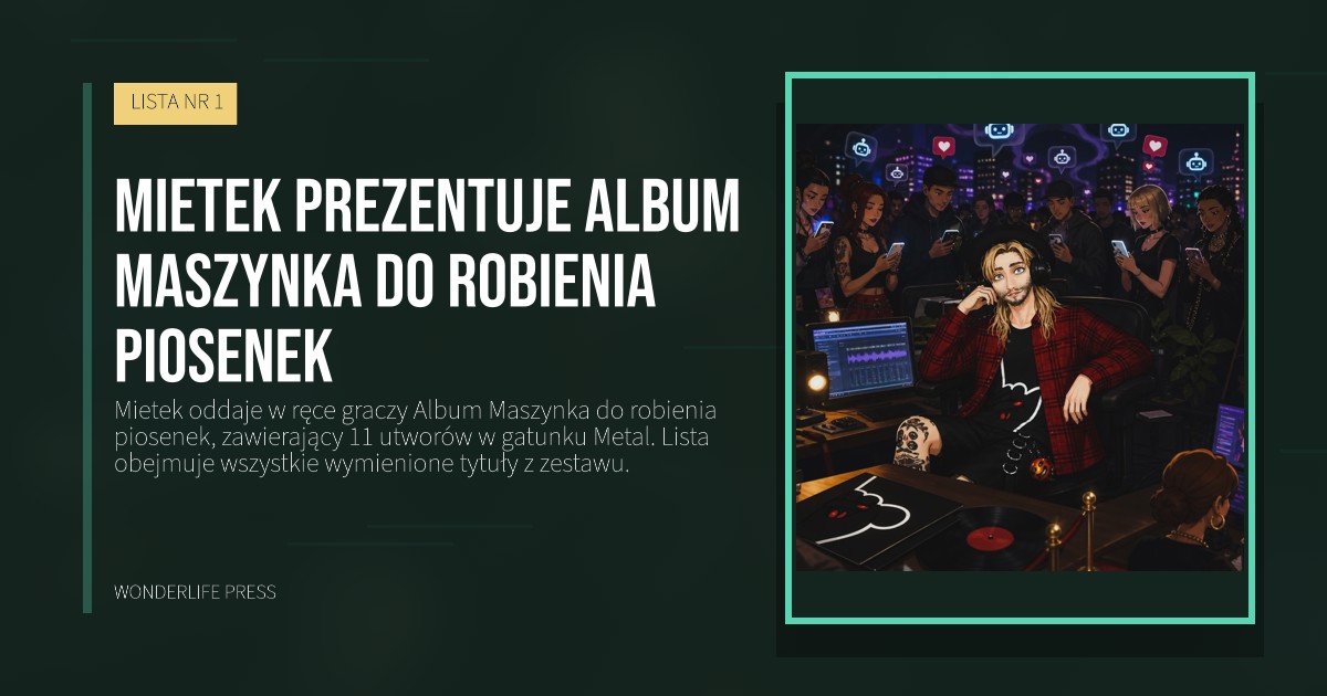 Wonderlife Press: Mietek prezentuje Album Maszynka do robienia piosenek. okładka wydawnictwa. LISTA NR 1.