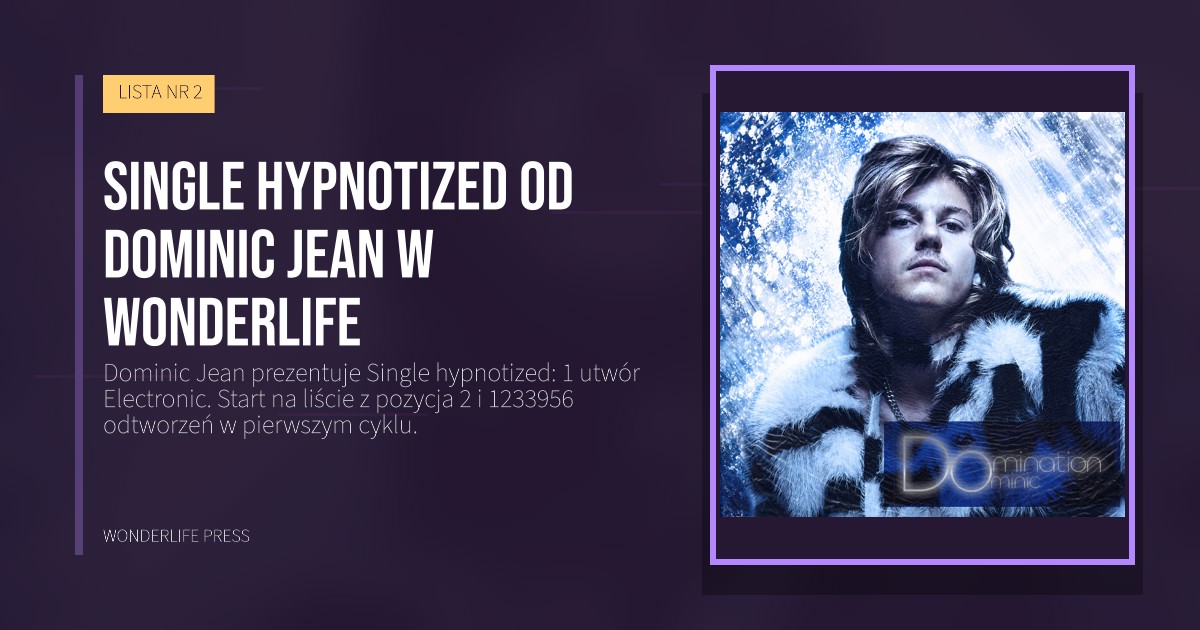 Wonderlife Press: Single hypnotized od Dominic Jean w Wonderlife. okładka wydawnictwa. LISTA NR 2.
