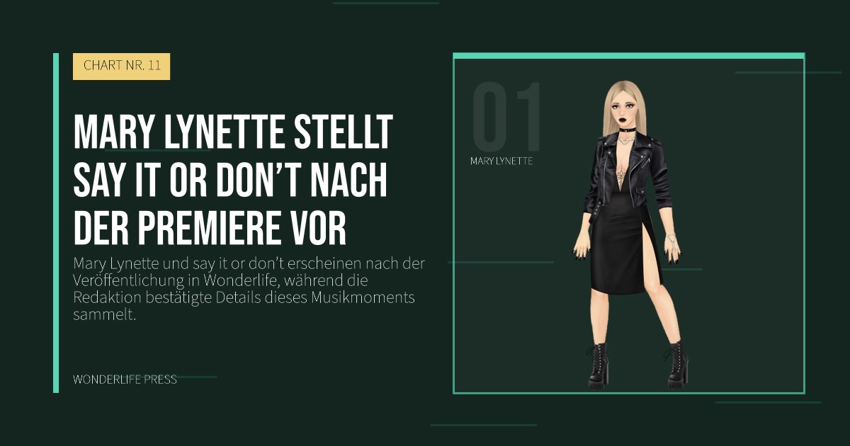 Wonderlife Press: Mary Lynette stellt say it or don’t nach der Premiere vor. Künstlerporträt. CHART NR. 11.
