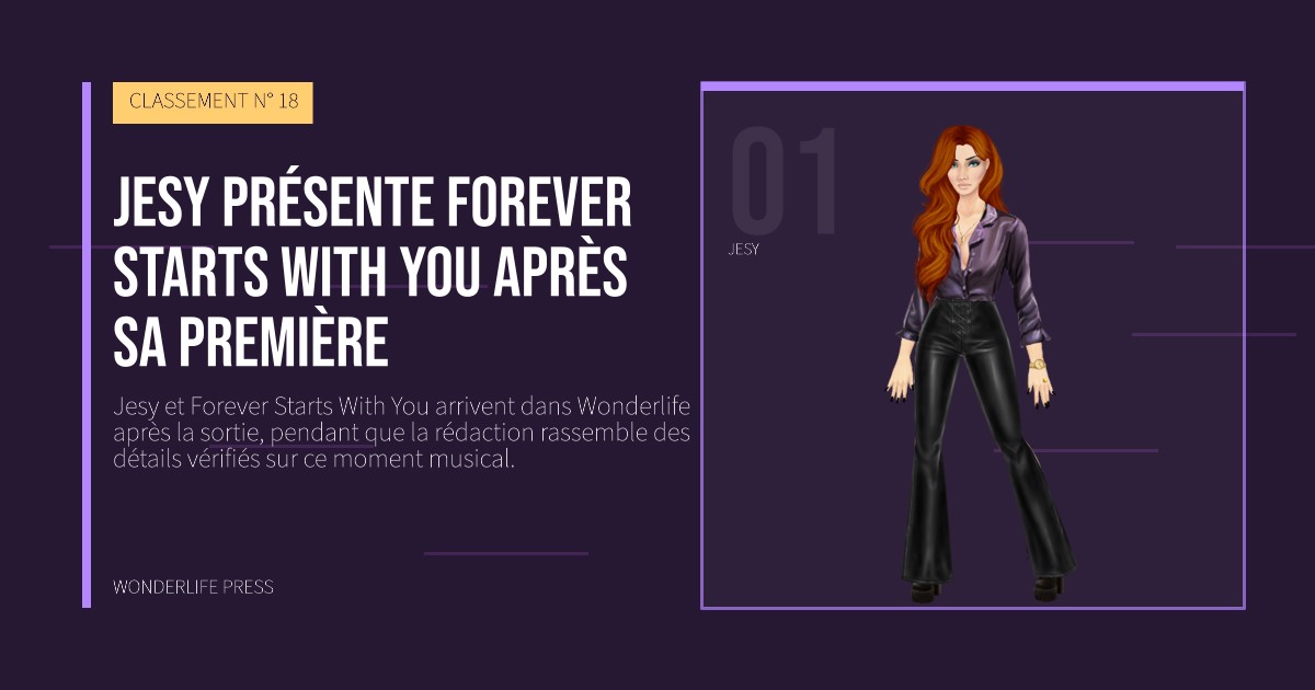 Wonderlife Press: Jesy présente Forever Starts With You après sa première. portrait des artistes. CLASSEMENT N° 18.