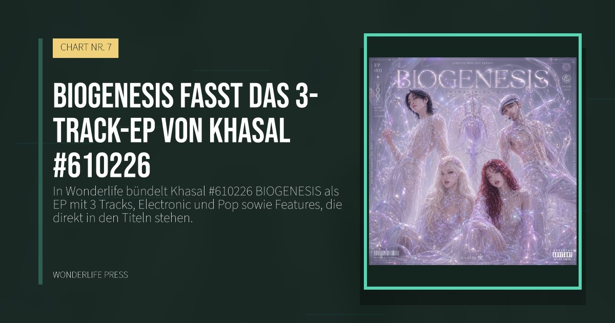 Wonderlife Press: BIOGENESIS fasst das 3-Track-EP von Khasal #610226. Veröffentlichungscover. CHART NR. 7.