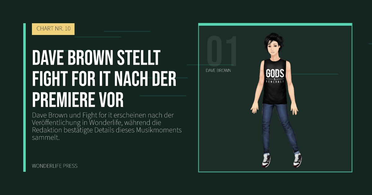 Wonderlife Press: Dave Brown stellt Fight for it nach der Premiere vor. Künstlerporträt. CHART NR. 10.