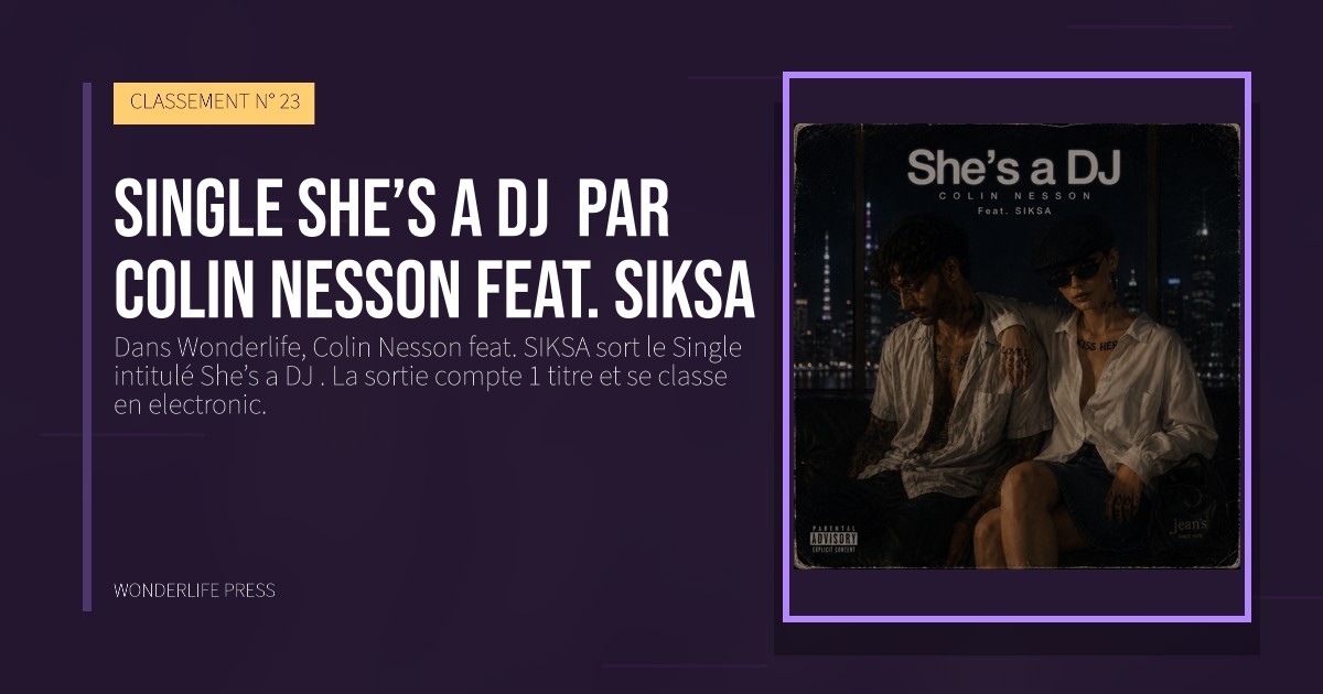 Wonderlife Press: Single She’s a DJ  par Colin Nesson feat. SIKSA. pochette de la sortie. CLASSEMENT N° 23.