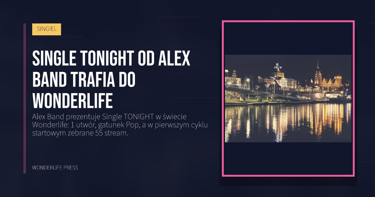 Wonderlife Press: Single TONIGHT od Alex Band trafia do Wonderlife. okładka wydawnictwa. SINGIEL.