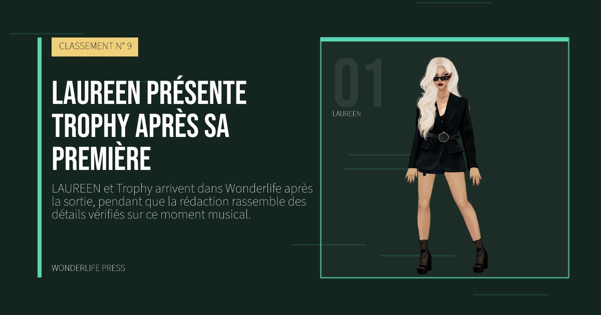 Wonderlife Press: LAUREEN présente Trophy après sa première. portrait des artistes. CLASSEMENT N° 9.