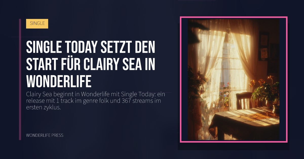Wonderlife Press: Single Today setzt den start für Clairy Sea in Wonderlife. Veröffentlichungscover. SINGLE.