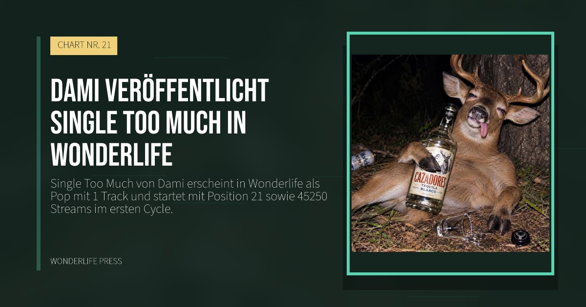 Wonderlife Press: Dami veröffentlicht Single Too Much in Wonderlife. Veröffentlichungscover. CHART NR. 21.