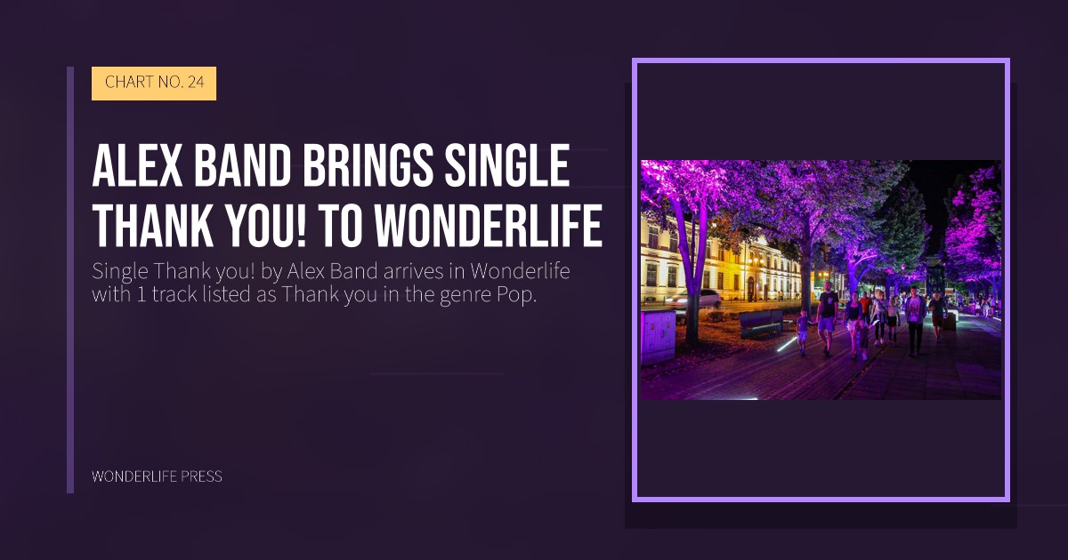 Wonderlife Press: Alex Band brings Single Thank you! to Wonderlife. release artwork. CHART NO. 24.