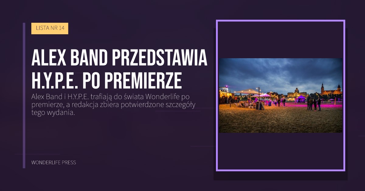 Wonderlife Press: Alex Band przedstawia H.Y.P.E. po premierze. okładka wydawnictwa. LISTA NR 14.