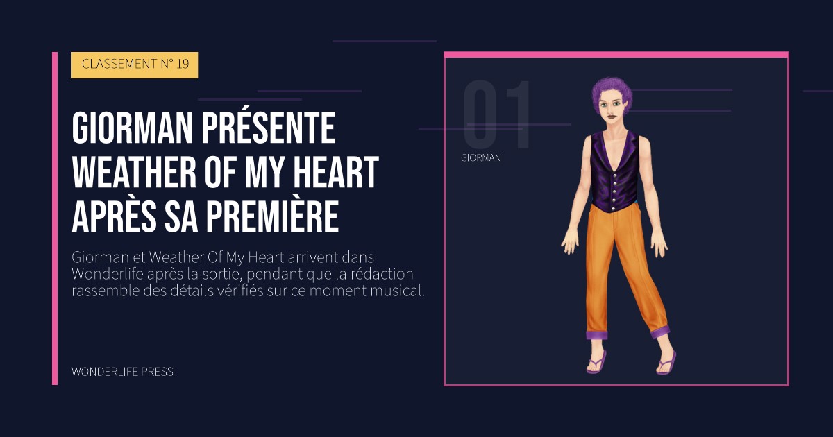 Wonderlife Press: Giorman présente Weather Of My Heart après sa première. portrait des artistes. CLASSEMENT N° 19.