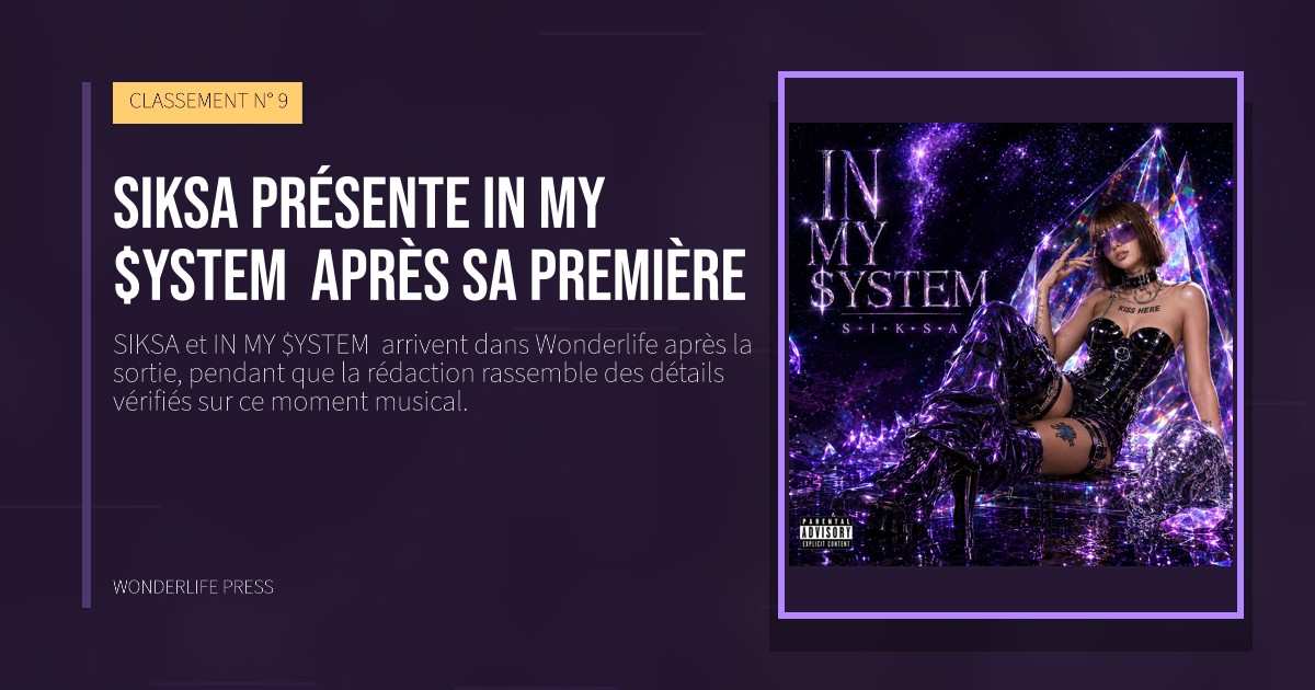 Wonderlife Press: SIKSA présente IN MY $YSTEM  après sa première. pochette de la sortie. CLASSEMENT N° 9.