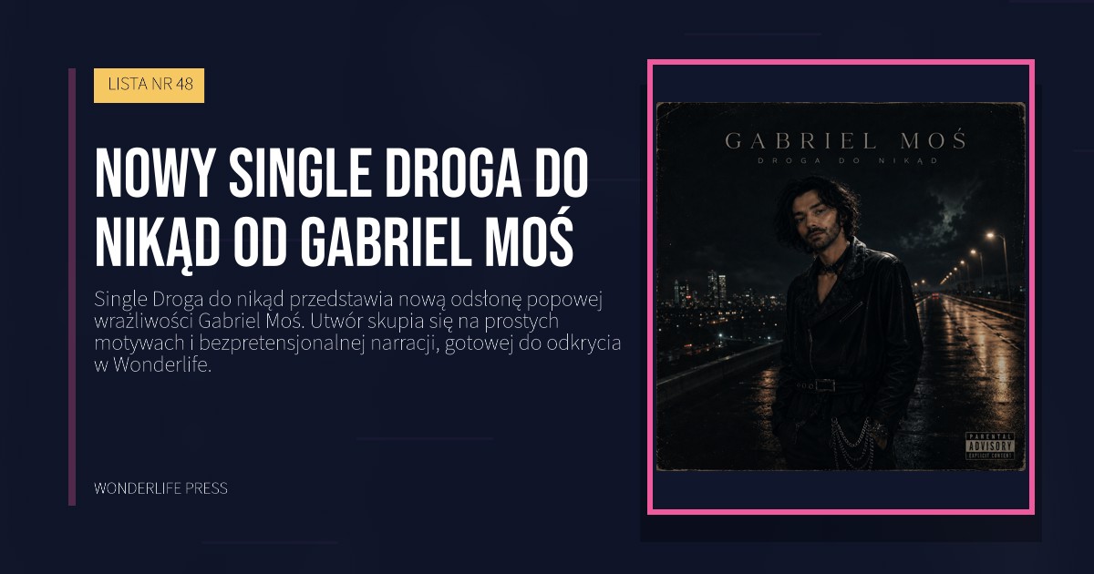 Wonderlife Press: nowy Single Droga do nikąd od Gabriel Moś. okładka wydawnictwa. LISTA NR 48.