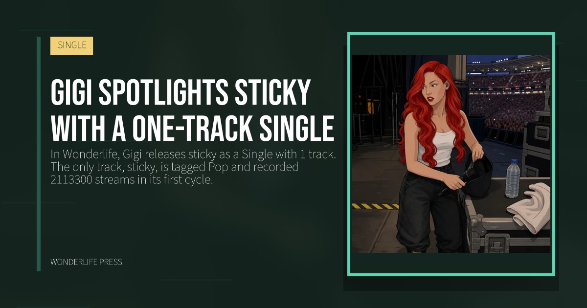 Wonderlife Press: Gigi spotlights sticky with a one-track Single. release artwork. SINGLE.