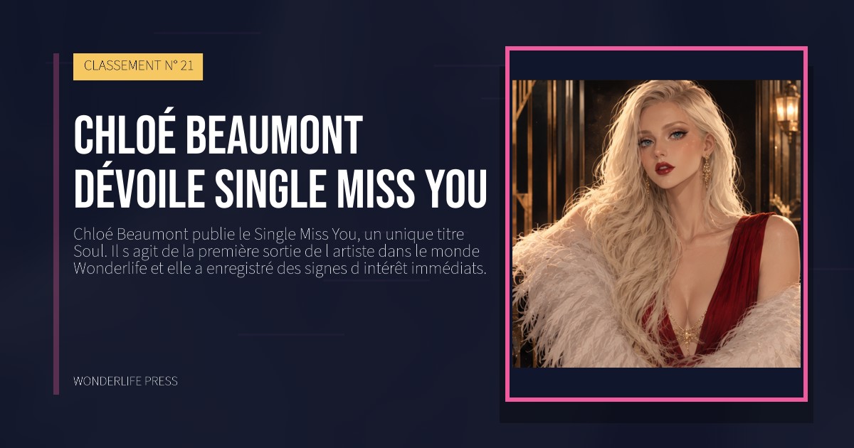 Wonderlife Press: Chloé Beaumont dévoile single Miss You. pochette de la sortie. CLASSEMENT N° 21.