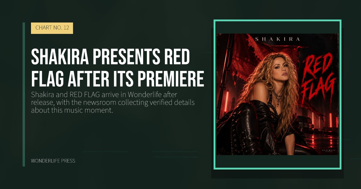 Wonderlife Press: Shakira presents RED FLAG after its premiere. release artwork. CHART NO. 12.