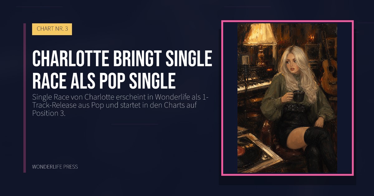 Wonderlife Press: Charlotte bringt Single Race als Pop Single. Veröffentlichungscover. CHART NR. 3.