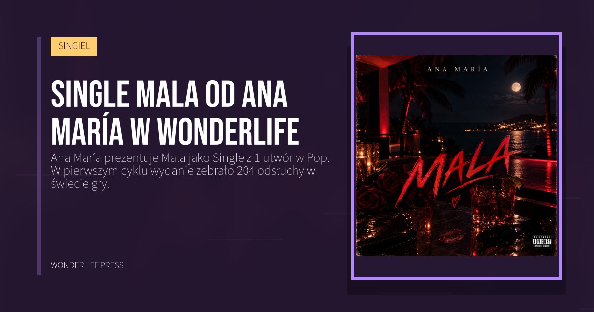 Wonderlife Press: Single Mala od Ana María w Wonderlife. okładka wydawnictwa. SINGIEL.