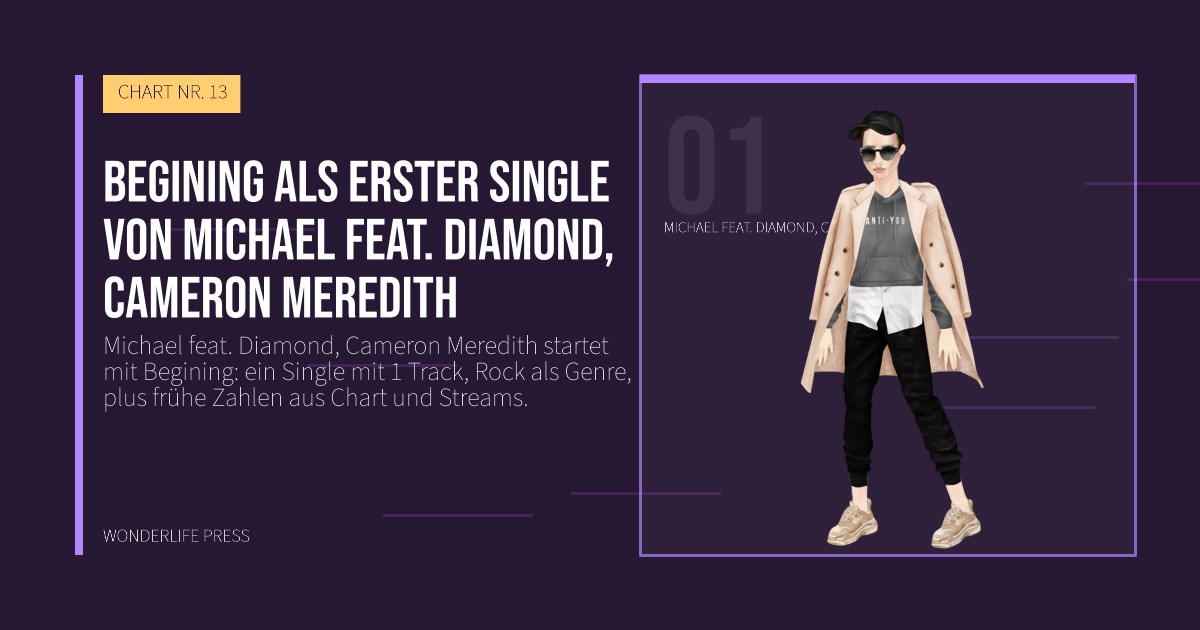 Wonderlife Press: Begining als erster Single von Michael feat. Diamond, Cameron Meredith. Künstlerporträt. CHART NR. 13.