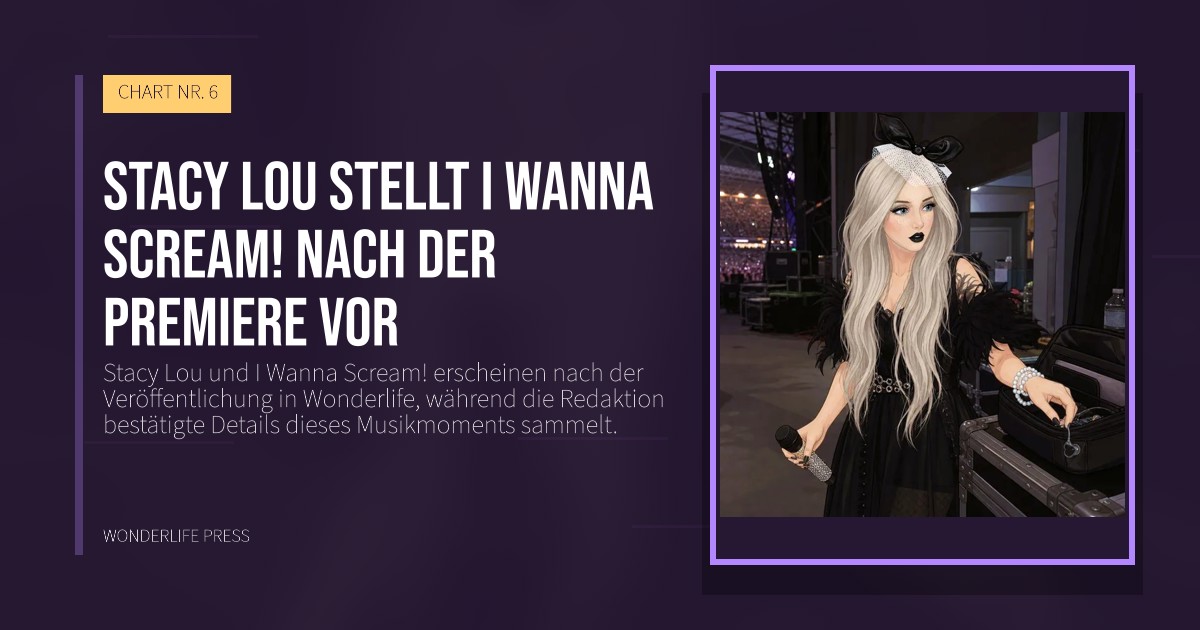 Wonderlife Press: Stacy Lou stellt I Wanna Scream! nach der Premiere vor. Veröffentlichungscover. CHART NR. 6.