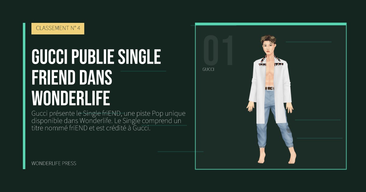 Wonderlife Press: Gucci publie Single friEND dans Wonderlife. portrait des artistes. CLASSEMENT N° 4.