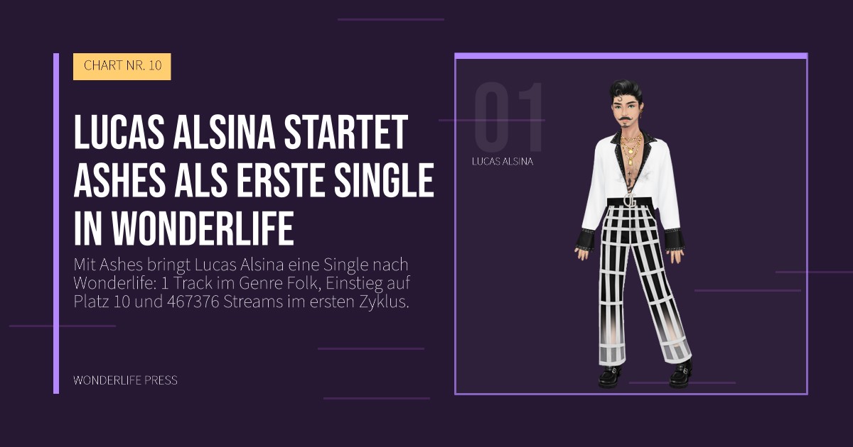 Wonderlife Press: Lucas Alsina startet Ashes als erste Single in Wonderlife. Künstlerporträt. CHART NR. 10.