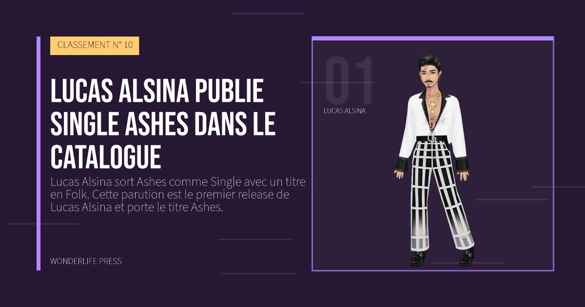Wonderlife Press: Lucas Alsina publie Single Ashes dans le catalogue. portrait des artistes. CLASSEMENT N° 10.