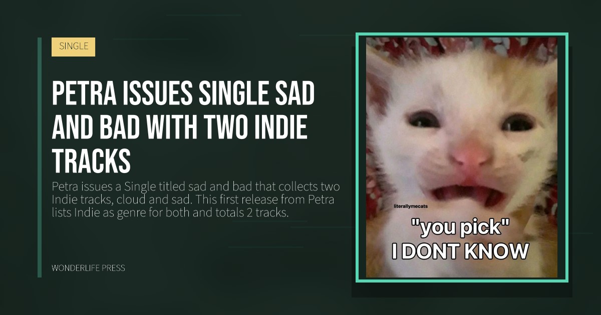 Wonderlife Press: Petra issues single sad and bad with two indie tracks. release artwork. SINGLE.