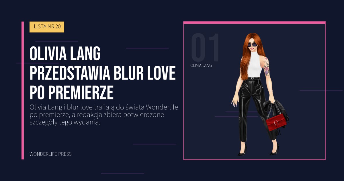 Wonderlife Press: Olivia Lang przedstawia blur love po premierze. portret artystów. LISTA NR 20.