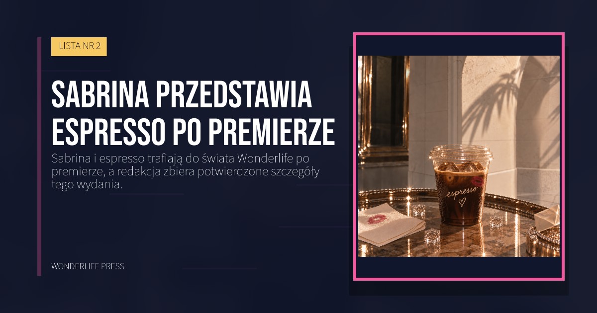 Wonderlife Press: Sabrina przedstawia espresso po premierze. okładka wydawnictwa. LISTA NR 2.