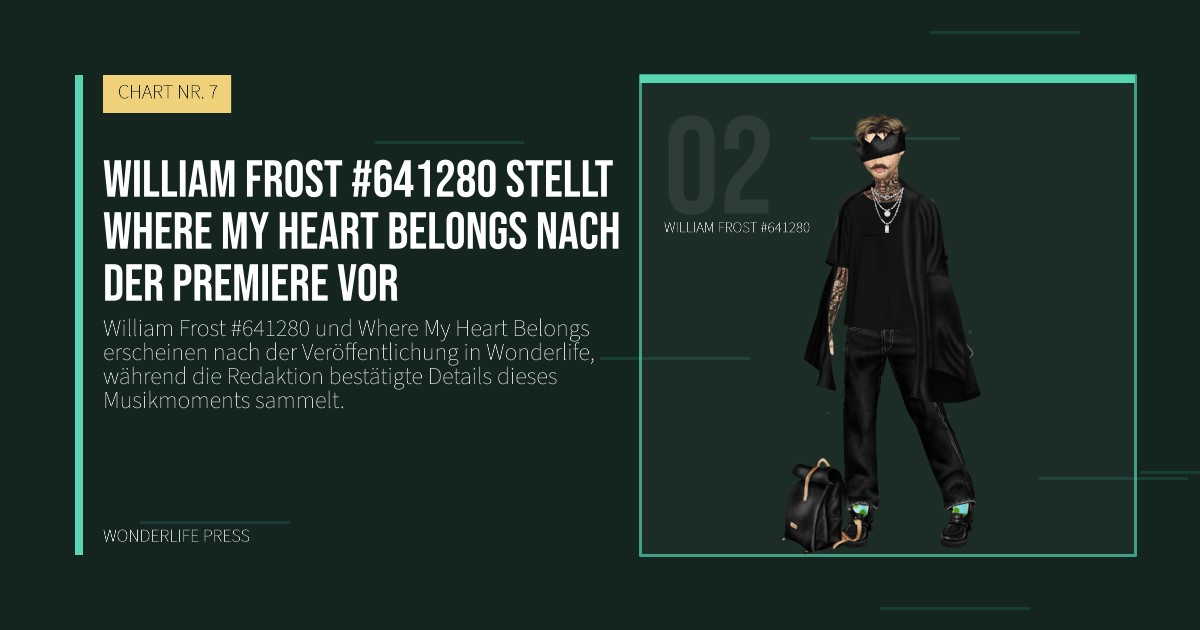 Wonderlife Press: William Frost #641280 stellt Where My Heart Belongs nach der Premiere vor. Künstlerporträt. CHART NR. 7.