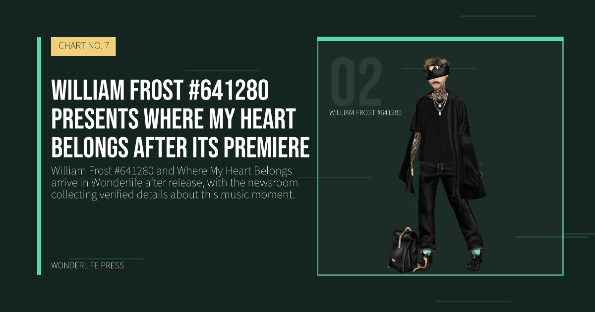 Wonderlife Press: William Frost #641280 presents Where My Heart Belongs after its premiere. artist portrait. CHART NO. 7.